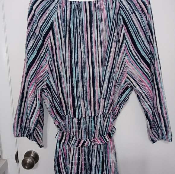 Lane Bryant Long Sleeve Crossover front tie up elastic waist striped blouse - Picture 7 of 8